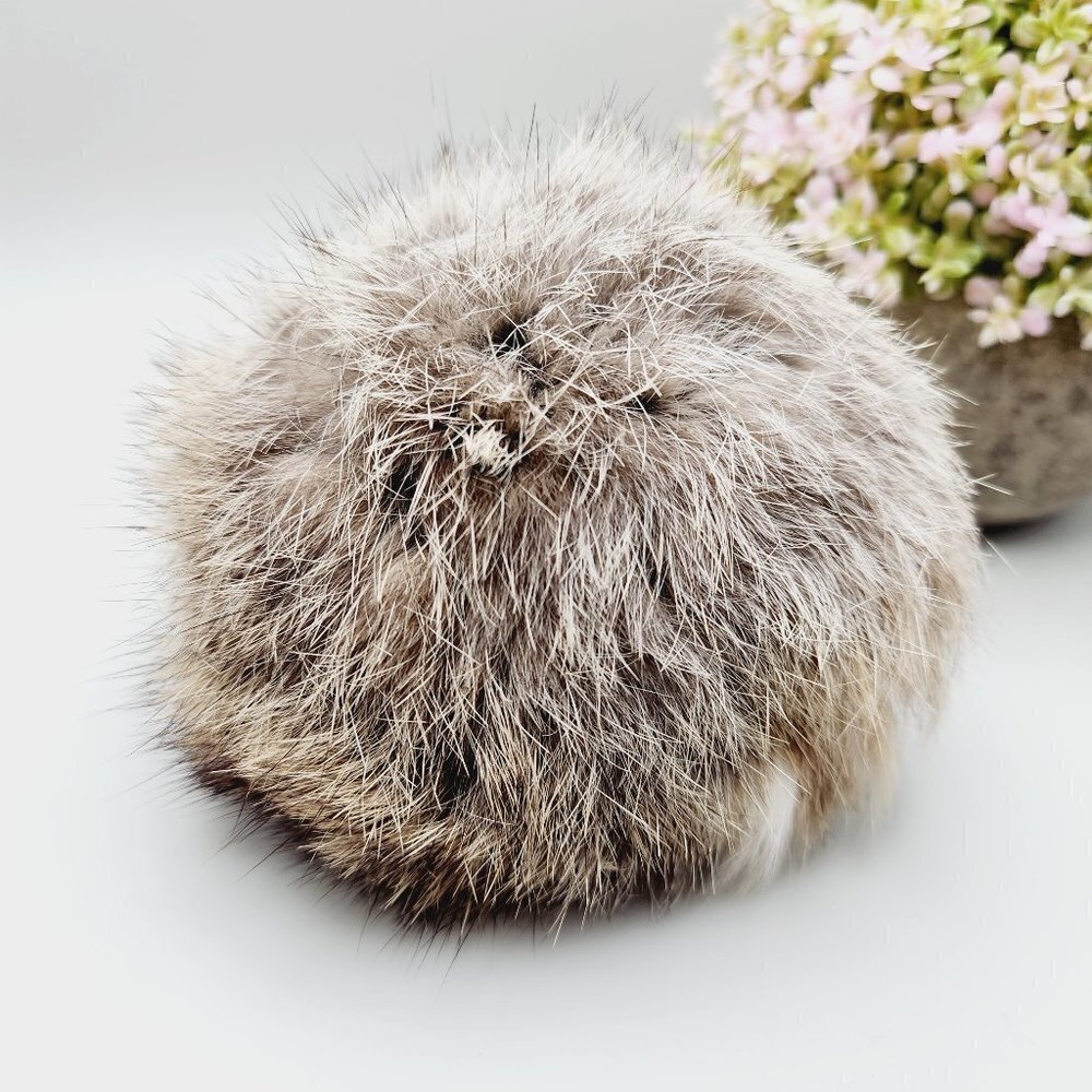 Genuine Brown Rabbit Fur Puffy Large Giant Vintage Brooch Hat Pin